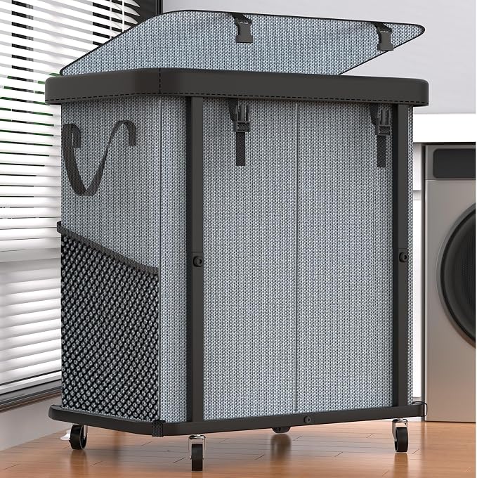 Laundry Basket with Wheels, 190L Laundry Hamper 2 Setion by Unlockyourhomestoragelife