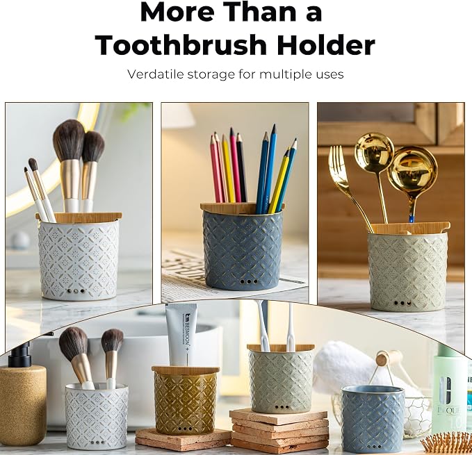 Zoeeker Toothbrush Holders, Ceramic Electric Toothbrush & Toothpaste Holder | - Image 7