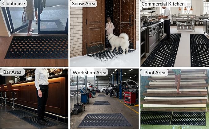 Subhera 2-Pack Anti Fatigue Heavy-Duty Commercial Rubber Mat, Non-Slip Drainage Mat for Restaurant Kitchens, Bars & Entrances, All-Weather Floor Safety Mat (25 x 39 Inches)