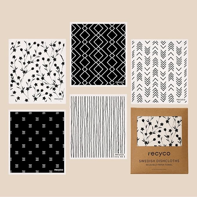 RECYCO Swedish Dishcloths for Kitchen | 5 Pack Geometric Washable Dish Rags | - Image 8