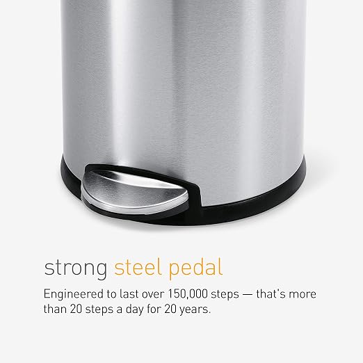 simplehuman Round Step Can, 4.5L / 1.2 Gallon Compact Bathroom Trash Can - Image 4