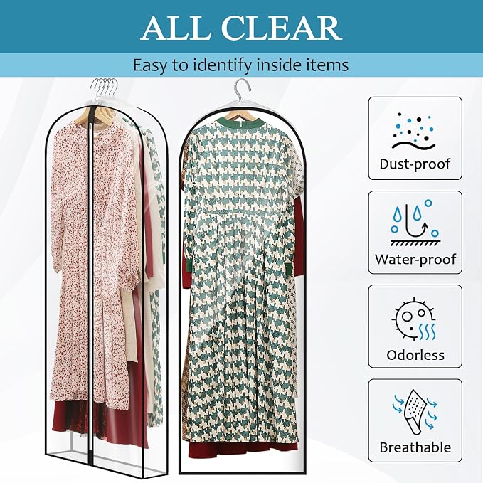 60" All Clear Dress Bags for Gowns Long, Womens Dress Garment Bag - Image 3
