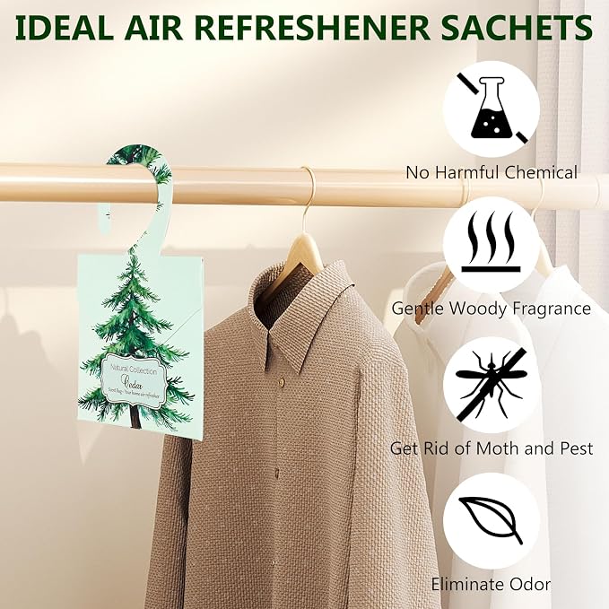 24 Pack Cedar Sachets for Drawers and Closets, Natural Closet Freshener - Image 4