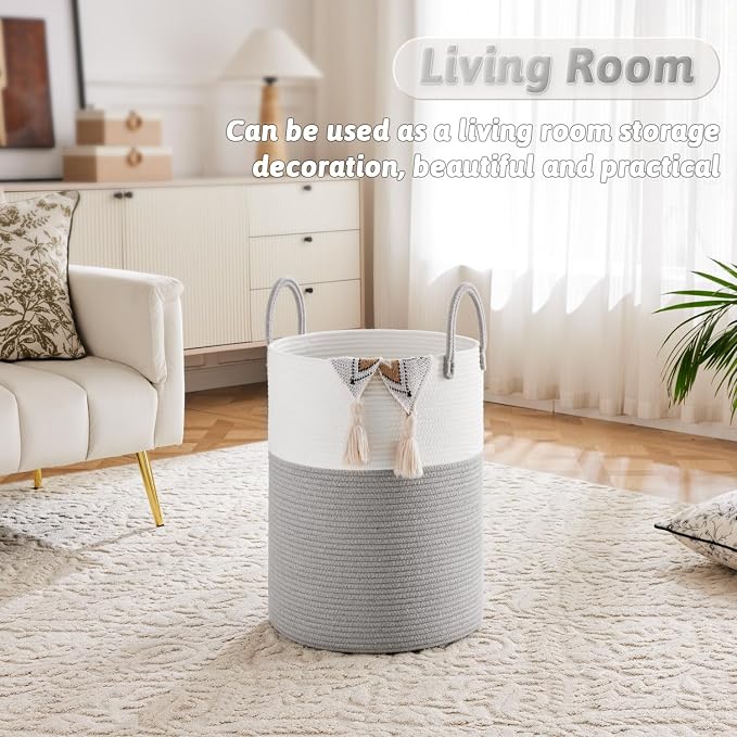 Artfeel Laundry Basket, Woven Cotton Rope Laundry Hamper, 80L - Image 5
