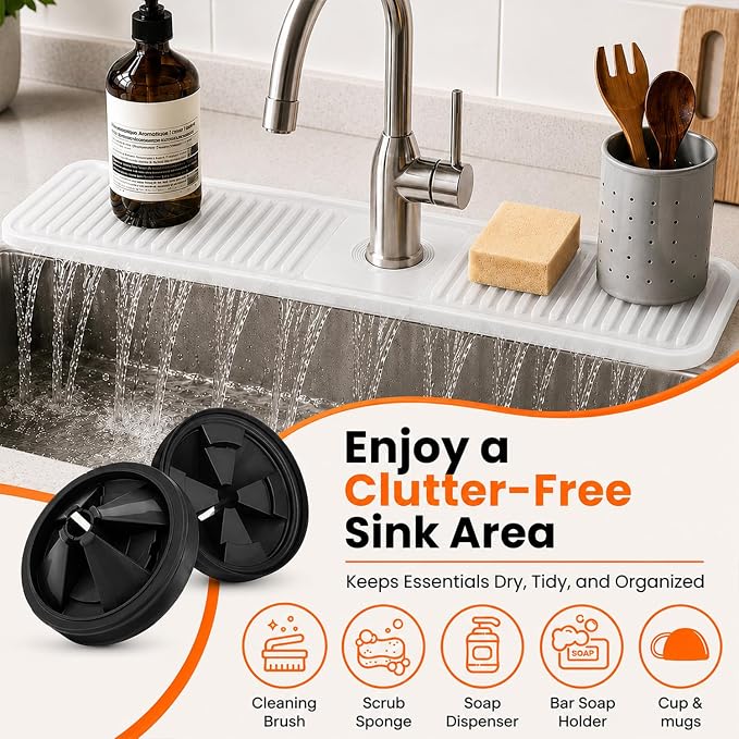18 Inch Silicone Faucet Mat for Kitchen Sink Splash Guard, W/Sink Baffle | - Image 5