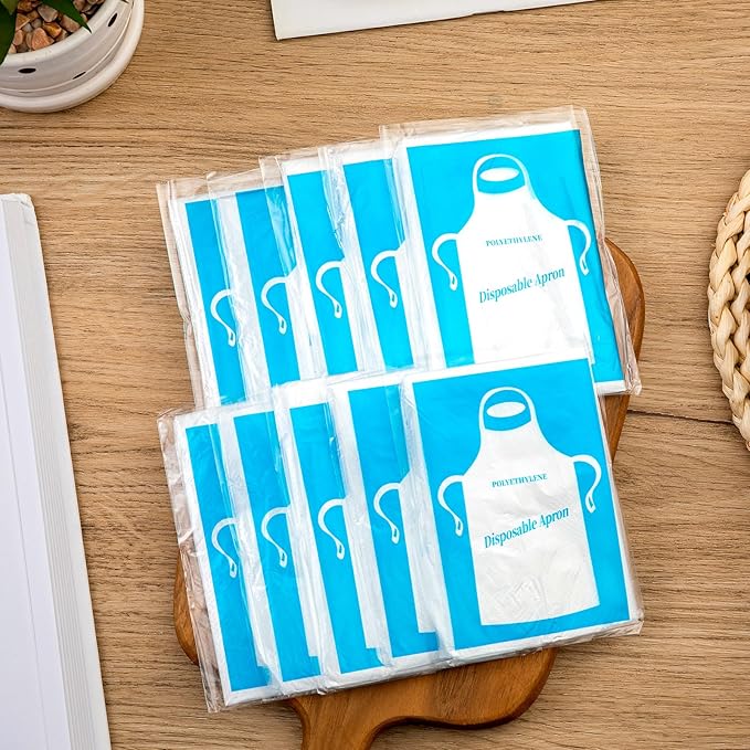 100Pcs Disposable Aprons for Adults, Plastic Aprons for Cooking, Waterproof Apron for Adults Painting Housework Picnic Party Etc