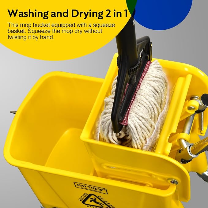 Matthew Cleaning 22 Quart Compact Mop Bucket INCL.2 Pack Mop Head - Image 6