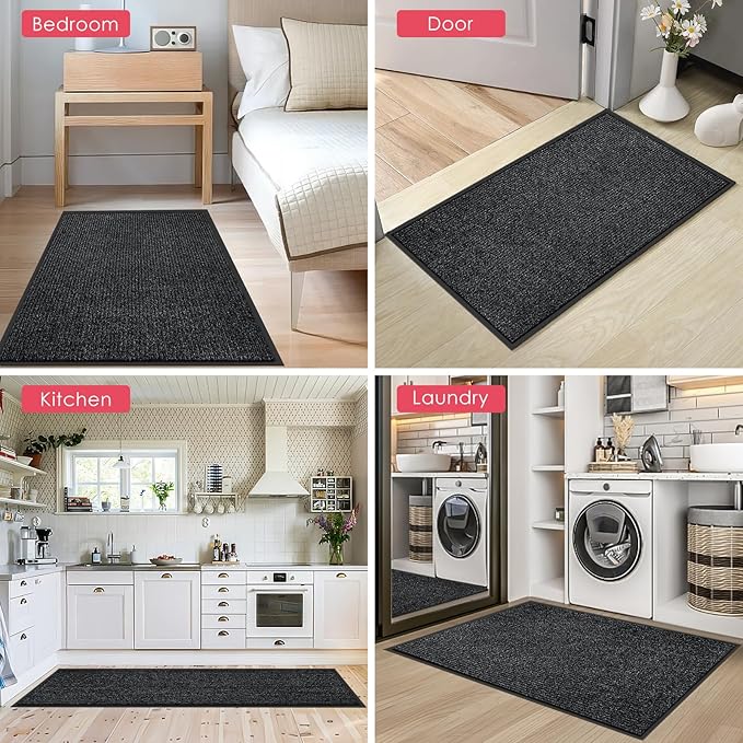 Kuyal Front Door Mat, 2'x6' Indoor Outdoor Entrance Mat, Commercial Floor Mats Inside Outside Entrance, Heavy Duty Durable Welcome, Rubber Backing Non Slip Outdoor Mats for Entryway,Black