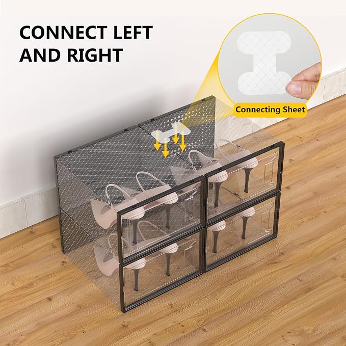 12 Pack XX-Large Stackable Clear Plastic Shoe Storage Box Organizer - Image 4
