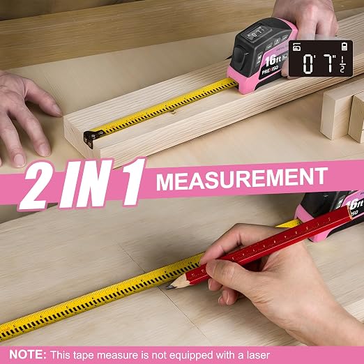 PREXISO 2-in-1 Digital Tape Measure, 16Ft Pink Digital Measuring Tape - Image 4