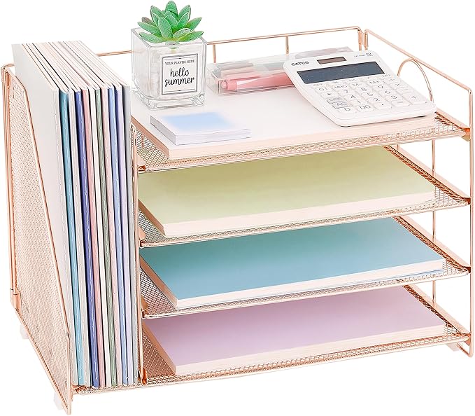 OPNICE Desk Organizer, 4-Tier Paper Organizer Letter Tray, Rose Gold | Desk by OPNICE
