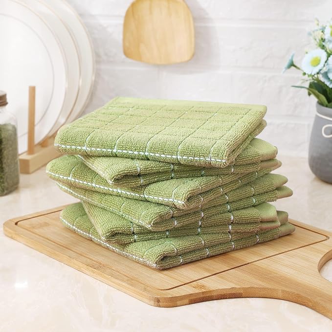 Homaxy 100% Cotton Terry Kitchen Dish Cloths, 12 Pack, Sage Green - Image 7
