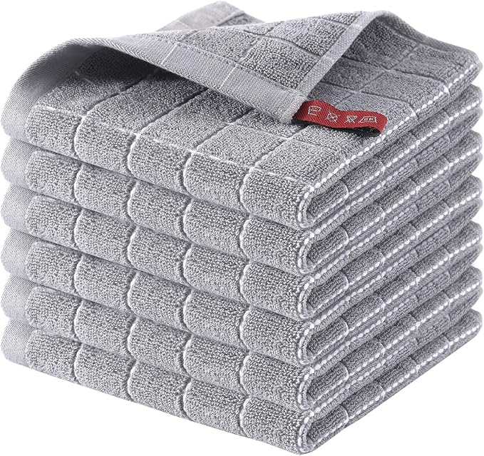 Homaxy 100% Cotton Terry Kitchen Dish Cloths, 6 Pack, Light Grey by Homaxy