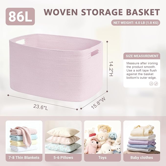 86L Large Woven Laundry Basket Hamper - Image 7