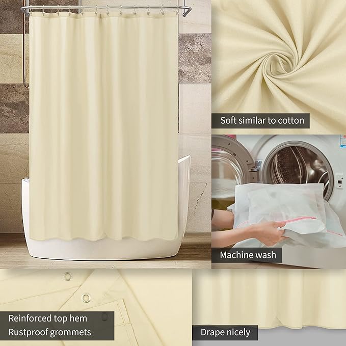 ALYVIA SPRING 72x96 Extra Long Waterproof Fabric Shower Curtain Liner Cream - Image 3