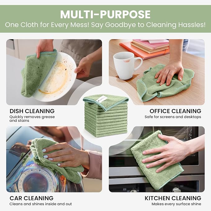 SIFANGKE Microfiber Cleaning Cloth, 12 Pack Green Cleaning Rags - Image 5