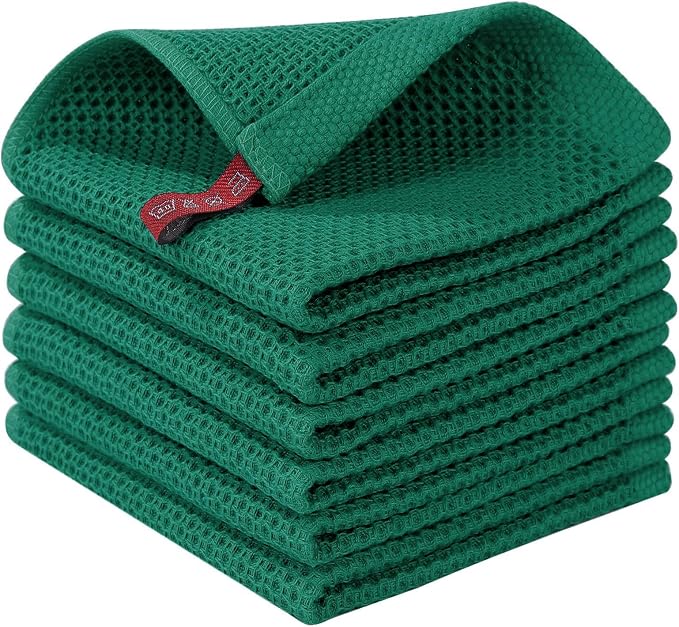 Homaxy 100% Cotton Waffle Weave Kitchen Dish Cloths 6-Pack, Dark Green | 12 x by Homaxy