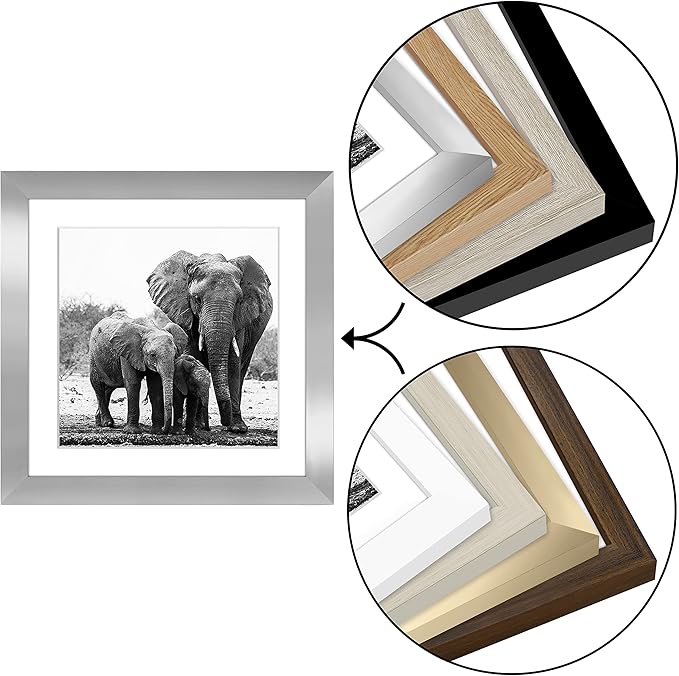 Americanflat 11x11 Picture Frame with Shatter-Resistant Glass - Use as 8x8 Frame with Mat or Display 11x11 Photo Without Mat - Signature Collection - Square Frames for Wall Display - Silver