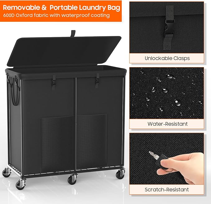 80 GAL Laundry Hamper with Lid & Wheels, Rolling Laundry Basket with Bag - Image 5