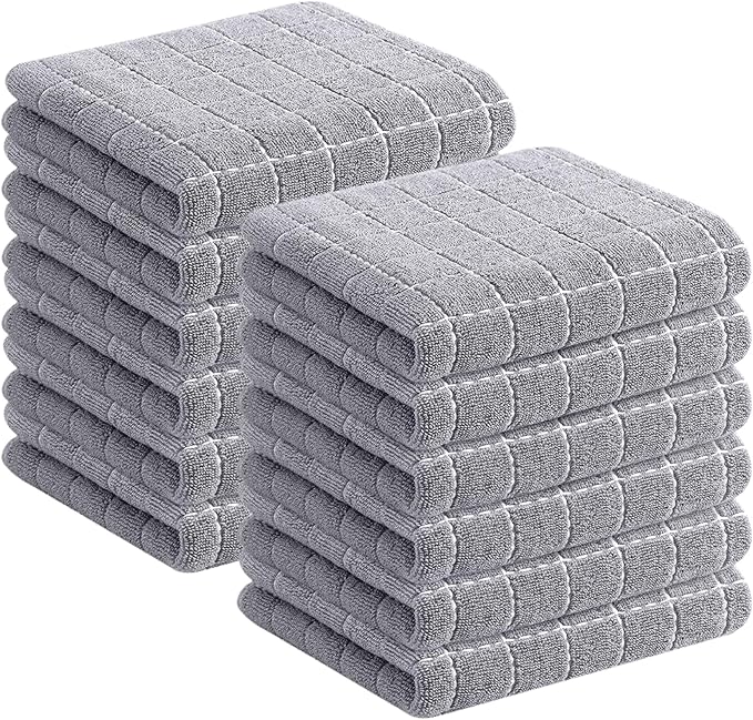 Homaxy 100% Cotton Terry Kitchen Towels, 12 Pack, Light Grey by Homaxy