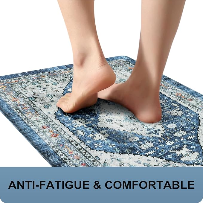 Collive Boho Kitchen Rugs Set of 2 Non Skid Kitchen Mats for Floor Cushioned Anti Fatigue Kitchen Floor Mats Waterproof Comfort Heavy Duty Foam Mats for Standing Desk Sink Laundry, 17"x30"+17"x47"
