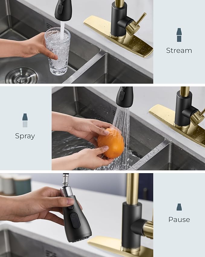 FORIOUS Kitchen Faucets Pull Down Sprayer, Stainless Steel, Single Handle - Image 3