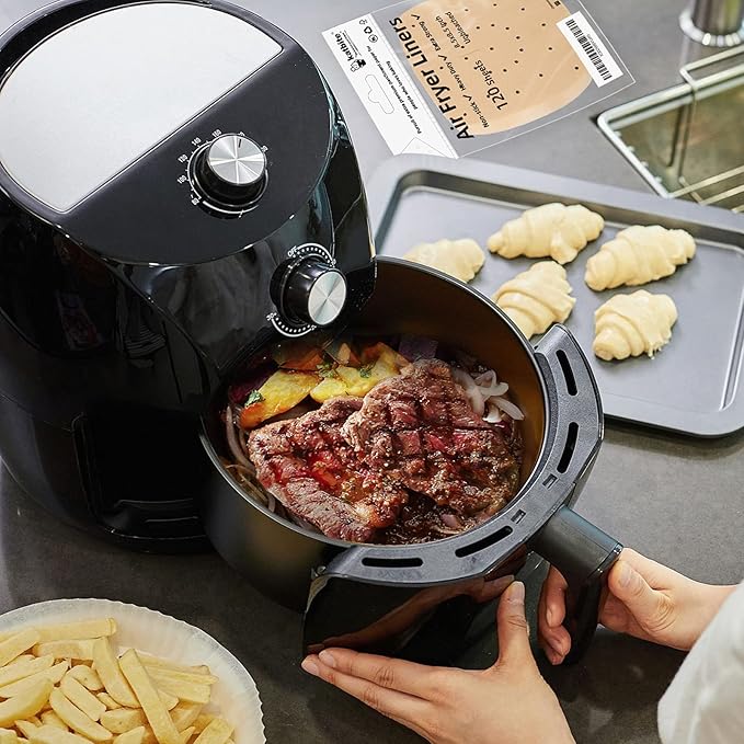 Katbite 200Pcs 6.5 inch , Unbleached Square Liners, Heavy Duty Perforated parchment paper for air fryer, Steaming Basket, Bamboo Steamer, Oven Baking