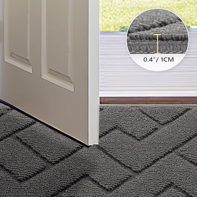 hicorfe Dirt Trapper Indoor Doormat,20"x48" Welcome Door mat,Non Slip Backing Washable Door Mats,Absorbent and Resistant Low-Profile Entrance Inside Floor Mat for Front Back Door,Entryway (Grey)