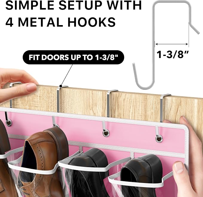 Simple Houseware 24 Pockets Large Clear Over the Door Shoe Organizer, 4 Durable - Image 5