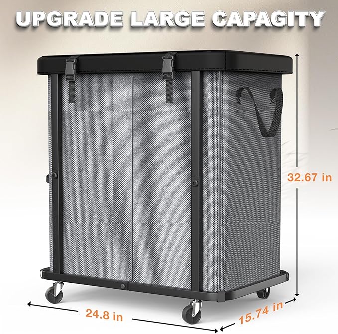 Laundry Basket with Wheels, 190L Laundry Hamper 2 Setion - Image 6