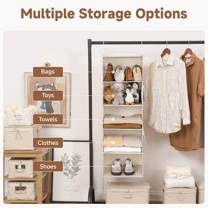 StorageWorks Hanging Closet Organizer, 5-Shelf Hanging Shelves - Image 5