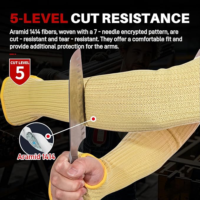 Cut Resistant Sleeves With Thumb Hole,Thin Skin Arm Protection Sleeves And Bruising, Kevlar Sleeves,For Gardening, Welding, Kitchen,For Women, Men, Elderly(Yellow, 11.8 in)