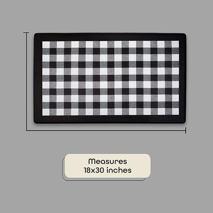 Anti-Fatigue Floor Comfort Mat - 18 x 30 Inch (Buffalo Check Black) - Waterproof Non-Slip Rug - Easy to Clean Cushioned Mat for Kitchen, Bathroom, Standing Desk & Office - Achim Home Decor