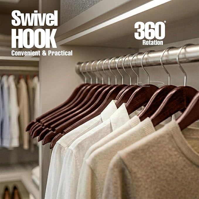 Utopia Home Wooden Hangers 20 Pack – Slim Suit Hangers Brown | 360° rotatable - Image 5