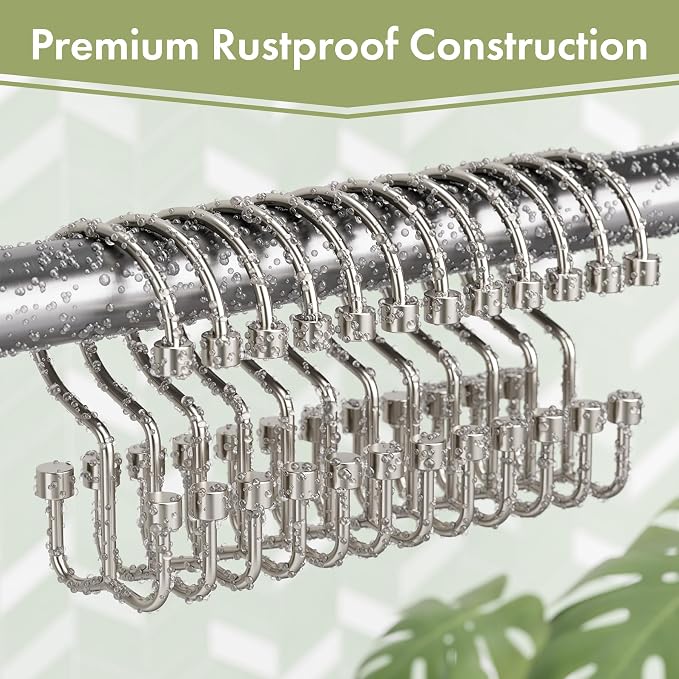 Amazer Nickel Shower Curtain Hooks, Rust-Resistant Metal Shower Hooks, - Image 3