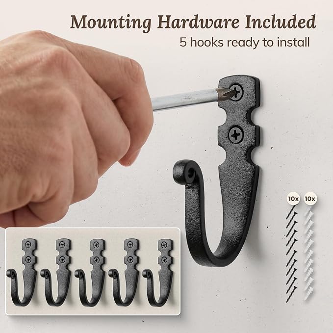 Cast Iron Wall Hooks Handmade Blacksmith - Image 6