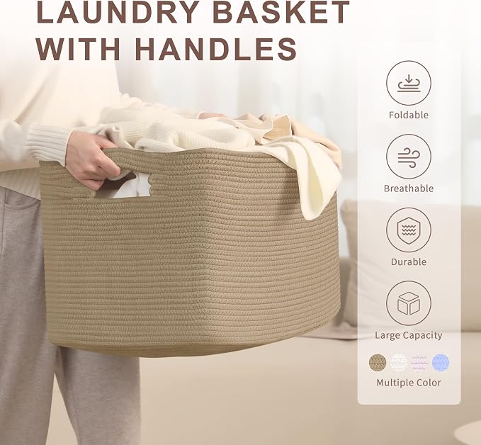 86L Large Woven Laundry Basket Hamper - Image 4