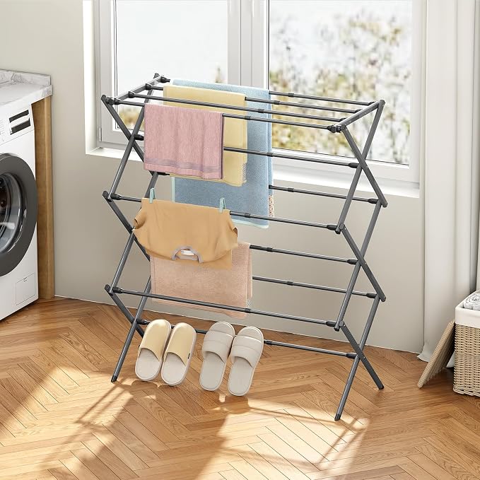 KINGBOARD 3-Tier Extendable Clothes Drying Rack, Small & Foldable, Space-Saving - Image 9