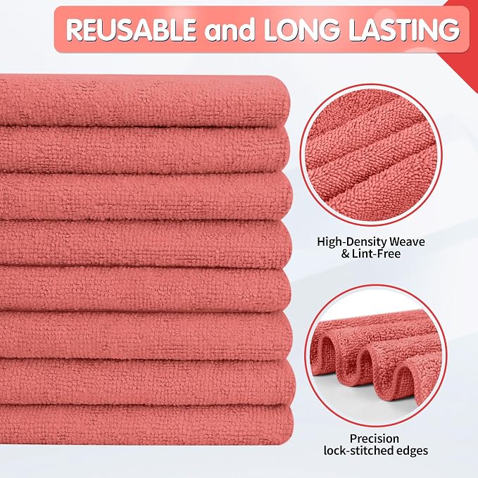 FIXSMITH Red Microfiber Cleaning Cloth -Pack of 12, Highly Absorbent Cleaning - Image 2
