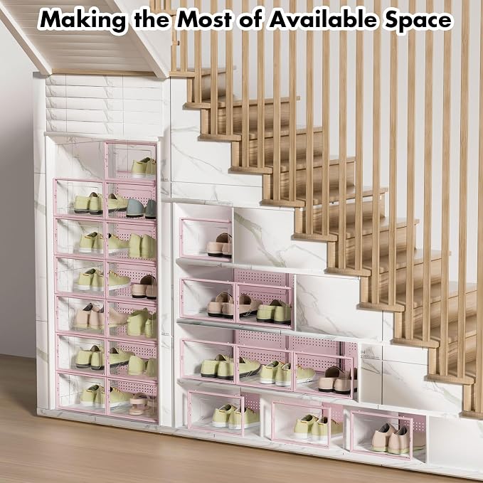 Foluck Shoe Storage Box, 15 Pack Clear Plastic Stackable Organizer - Image 7