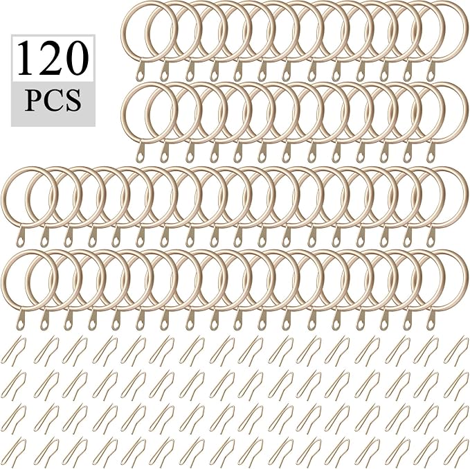 Hotop 60 Pcs 1.65 Inch Curtain Ring and 60 Pcs Pin Hook, Champagne Gold | Metal - Image 3