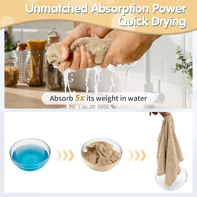 FIXSMITH Beige Microfiber Cleaning Cloth -Pack of 12, Highly Absorbent Cleaning - Image 6