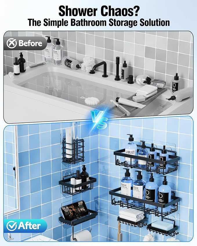 Shower Caddy 7 Pack, Adhesive Bathroom Shower Organizer - Image 2