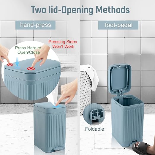 Small Bathroom Trash Can with Lid, 1.9 Gallon Slim Soft Close Step, Kitchen & - Image 3