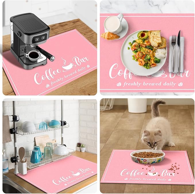 CooRug Fashion Coffee Mat, Dish Drying Mat 17" x 32" Pink | Hide Stain - Image 6