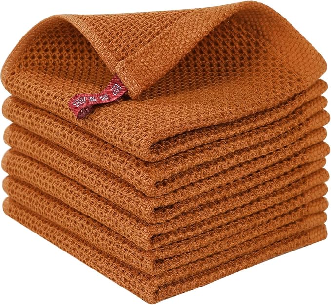 Homaxy 100% Cotton Waffle Weave Kitchen Dish Cloths 6-Pack, Burnt Orange | 12 x by Homaxy