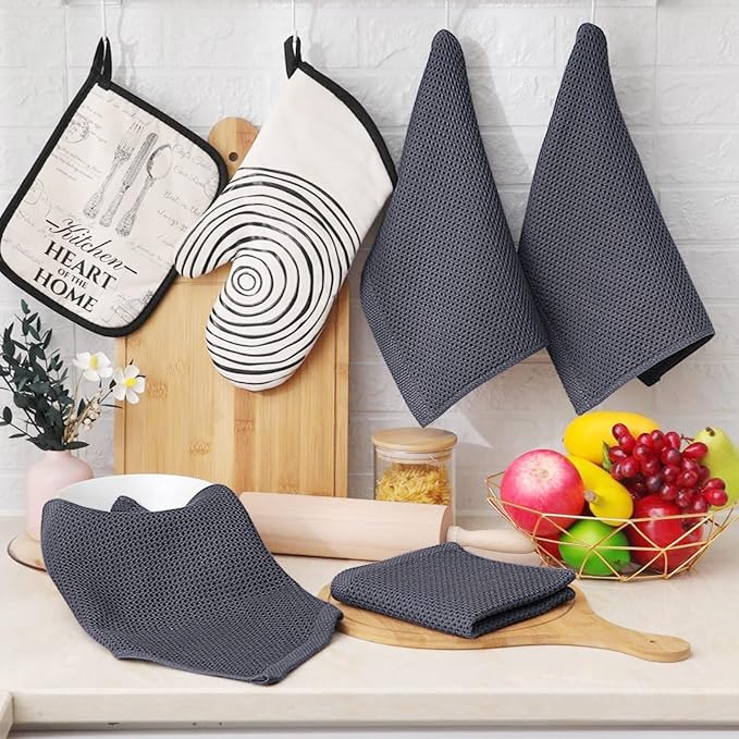 Homaxy 100% Cotton Waffle Weave Kitchen Dish Cloths 12-Pack, Dark Grey | 12 x - Image 6