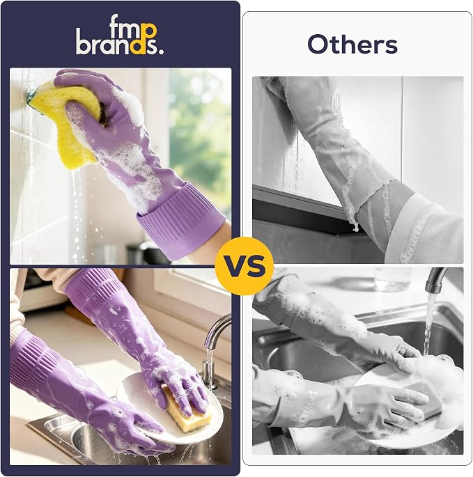 FMP Brands 3/6/12/60 Pairs 15 Inch Extra Long Rubber Dishwashing Gloves - Image 3