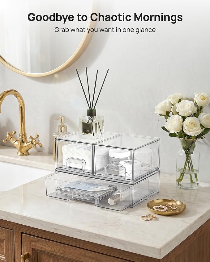 Vtopmart Clear Stackable Storage Drawers Set of 4, Plastic Organizer Bins | - Image 3
