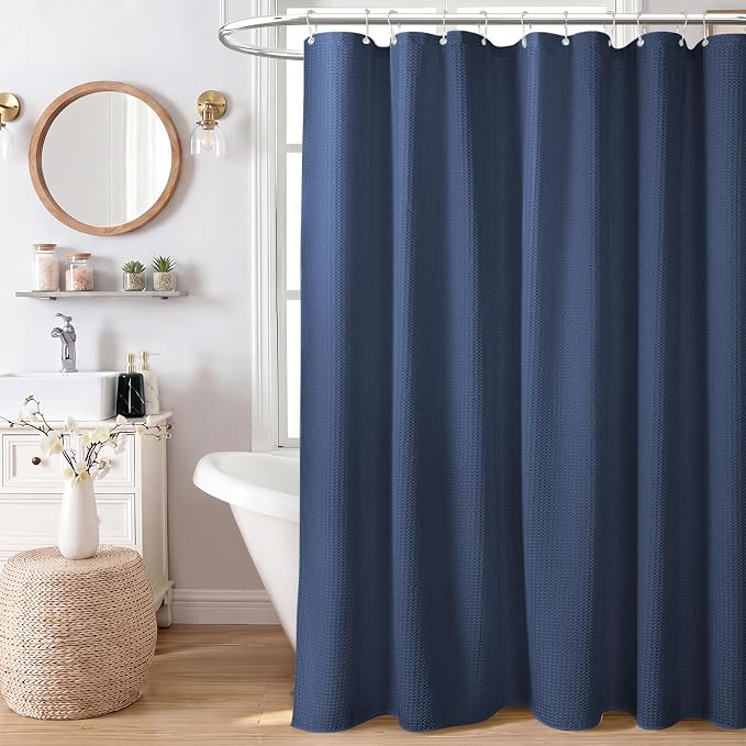 Dynamene Stall Waffle Shower Curtain 256 GSM Heavy Fabric 54x72 Navy Blue - Image 9